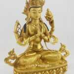 Fully Gold Gilded 13.75" Chenrezig Bodhisattva Statue, Antiquated, Fire Gilded 24k Gold Finish (Custom Order) - Right
