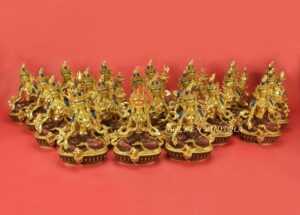 Gold Gilded 9" Complete Set of 21 Tara Statues, Fire Gilded 24k Gold Finish, Hand Painted Face - Front