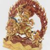 Partly Gold Gilded 11.75" Palden Lhamo Statue, Fire Gilded 24k Gold Finish (Glorious Goddess) - Left