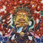 Partly Gold Gilded Multicolored 13.5" Chuchepa Mahakala Sculpture, Hand Painted - Face Details