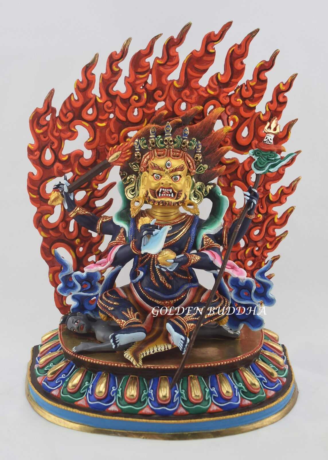 Partly Gold Gilded Multicolored 13.5" Chuchepa Mahakala Sculpture, Hand Painted - Gallery