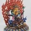 Partly Gold Gilded Multicolored 13.5" Chuchepa Mahakala Sculpture, Hand Painted - Right