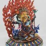 Partly Gold Gilded Multicolored 13.5" Chuchepa Mahakala Sculpture, Hand Painted - Right