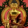 Gold Gilded 7" Framed Medicine Buddha Statue, Fire Gilded 24k Gold Finish, Hand Face Painted - Front Details