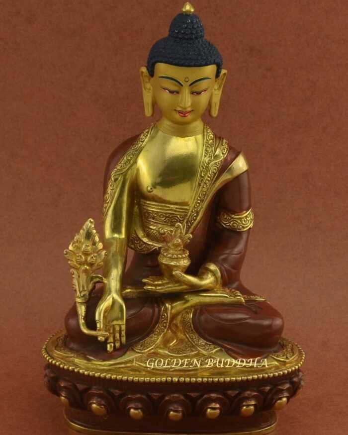 Gold Gilded 8.25" Healing Buddha Sculpture, Fire Gilded 24k Gold Finish, Hand Face Painted - Gallery