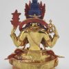 Gold Gilded 8.75" Tibetan Avalokiteshvara Sculpture, Crystal Body, Semi-Precious Stones, 24K Gold Finish - Back