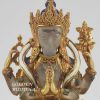 Gold Gilded 8.75" Tibetan Avalokiteshvara Sculpture, Crystal Body, Semi-Precious Stones, 24K Gold Finish - Front Details