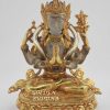 Gold Gilded 8.75" Tibetan Avalokiteshvara Sculpture, Crystal Body, Semi-Precious Stones, 24K Gold Finish - Gallery