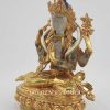 Gold Gilded 8.75" Tibetan Avalokiteshvara Sculpture, Crystal Body, Semi-Precious Stones, 24K Gold Finish - Left