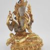 Gold Gilded 8.75" Tibetan Avalokiteshvara Sculpture, Crystal Body, Semi-Precious Stones, 24K Gold Finish - Right