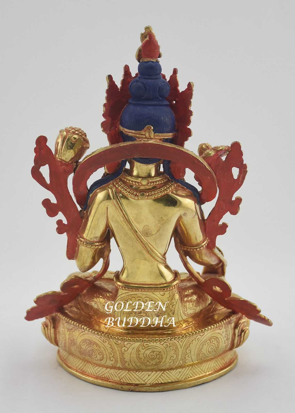 Gold Gilded 9" Nepali Cintachakra Statue, Crystal Body, Semi-Precious Stones, 24K Gold - Back