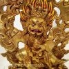 Fully Gold Gilded 10" Black Cloaked Mahakala Sculpture, Fine Detailed Engravings, Hand Face Painted - Front Details