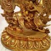 Fully Gold Gilded 10" Black Cloaked Mahakala Sculpture, Fine Detailed Engravings, Hand Face Painted - Lower Front
