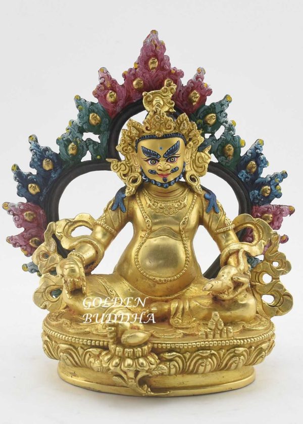 Fully Gold Gilded 7" Nepali Yellow Jambhala Sculpture , Removable Frame, Handmade - Gallery