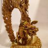 Fully Gold Gilded 9" White Dzambhala Sculpture on Green Dragon Mount, Hand Painted Face - Right