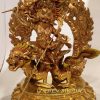 Fully Gold Gilded 9" White Dzambhala Sculpture on Green Dragon Mount, Hand Painted Face - Gallery