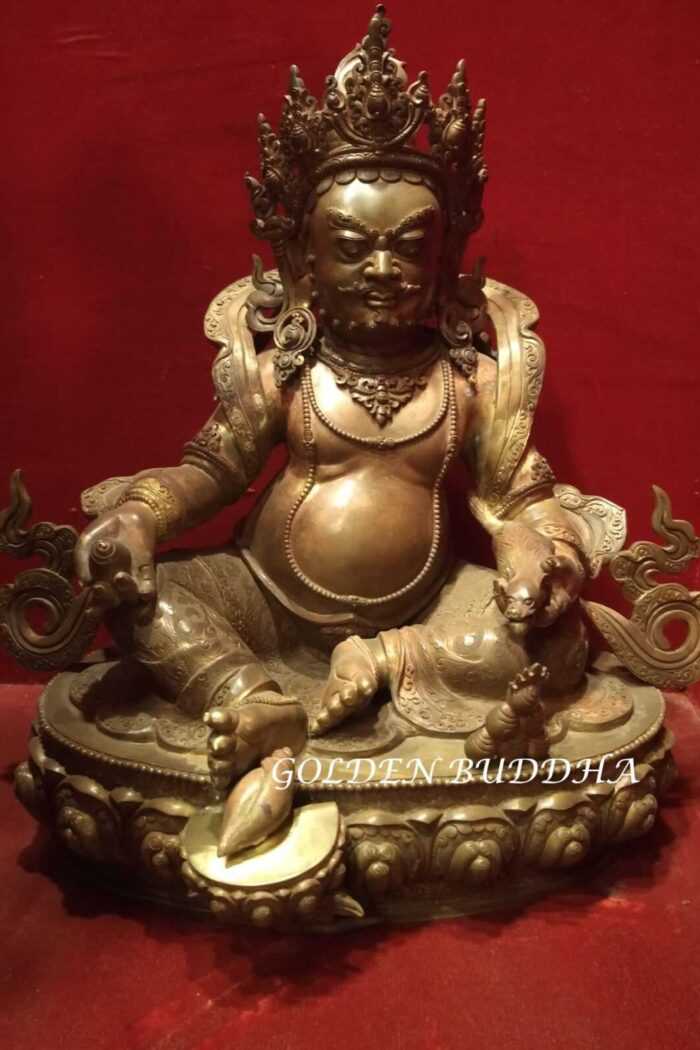 Yellow Dzambhala Sculpture, Antique Copper Finish 11", Fine Hand Carved Details - Gallery