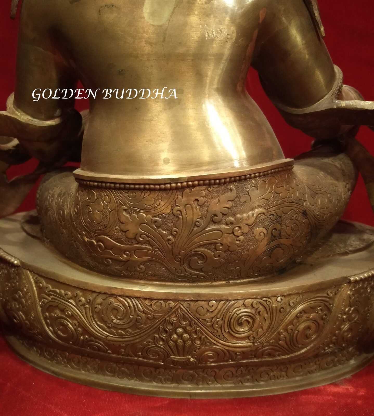 Yellow Dzambhala Sculpture, Antique Copper Finish 11", Fine Hand Carved Details - Lower Back
