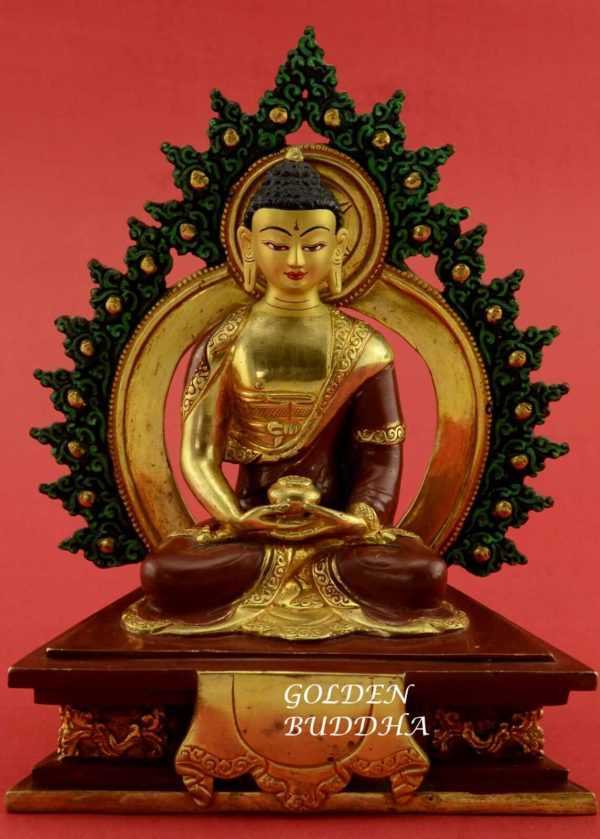 Gold Gilded 7" Framed Amitabha Statue, Fire Gilded Pure Gold Finish, Handmade in Nepal - Gallery