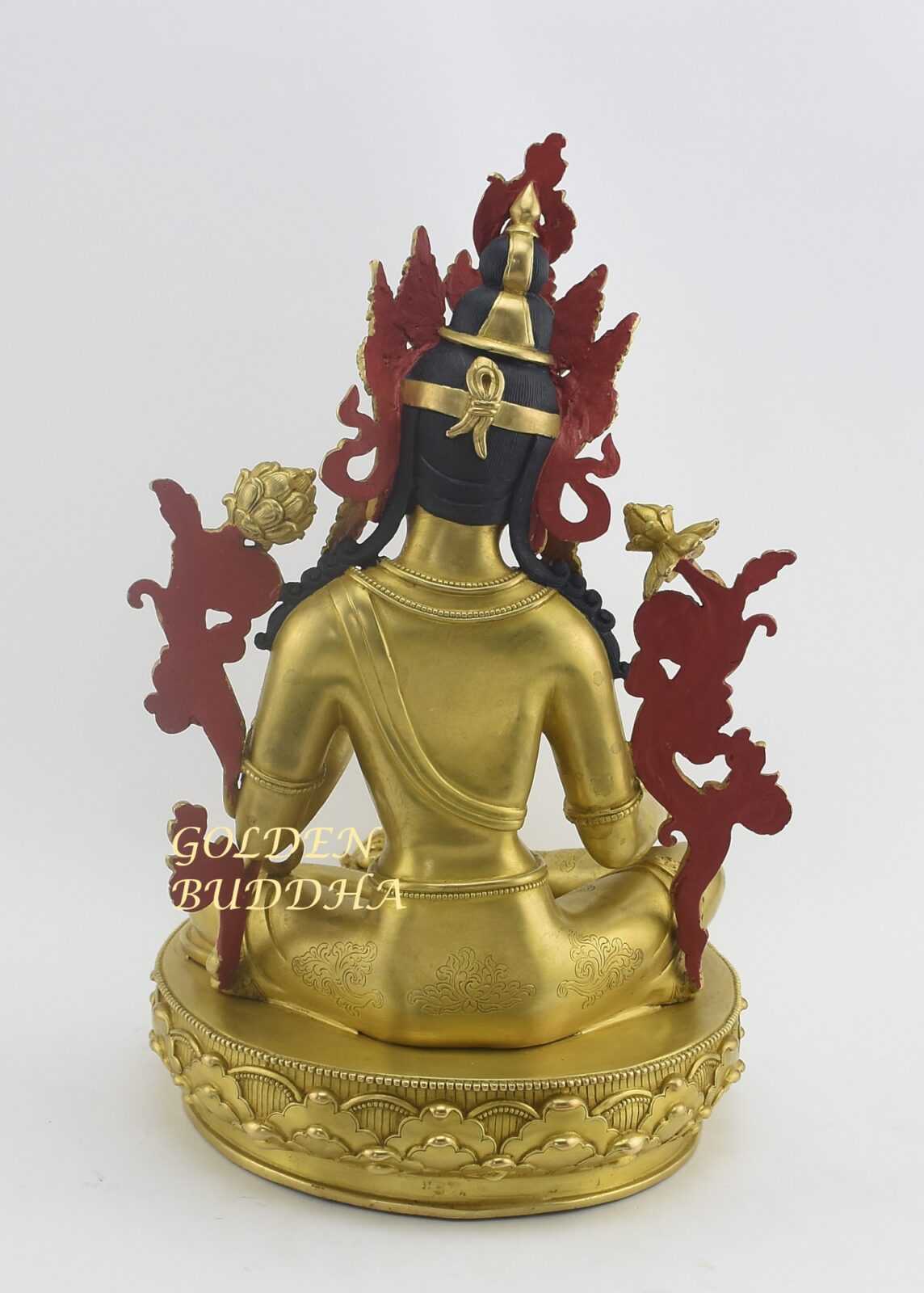 Fully Gold Gilded 14&quot; Jetsun Dolma Statue, Hand Carving, Gold Face Painted - Back