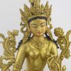 Fully Gold Gilded 14" Jetsun Dolma Statue, Hand Carving, Gold Face Painted - Face Details