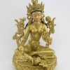 Fully Gold Gilded 14" Jetsun Dolma Statue, Hand Carving, Gold Face Painted - Gallery