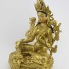 Fully Gold Gilded 14" Jetsun Dolma Statue, Hand Carving, Gold Face Painted - Left