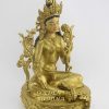 Fully Gold Gilded 14" Jetsun Dolma Statue, Hand Carving, Gold Face Painted - Right Angle