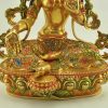 Fully Gold Gilded 14" Masterpiece Green Tara Sculpture, Hand Carving, Hand Painted Face, Fire Gilded 24K Gold - Lower Front