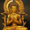 Fully Gold Gilded 48cm Masterpiece Maitreya Sculpture, Embedded Stones, Gold Face Painted - Front Details