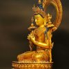 Fully Gold Gilded 48cm Masterpiece Maitreya Sculpture, Embedded Stones, Gold Face Painted - Left