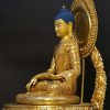 Fully Gold Gilded 52.5cm Masterpiece Gautama Buddha Statue, Beautiful Engraving, Embedded Stones - Left Angle