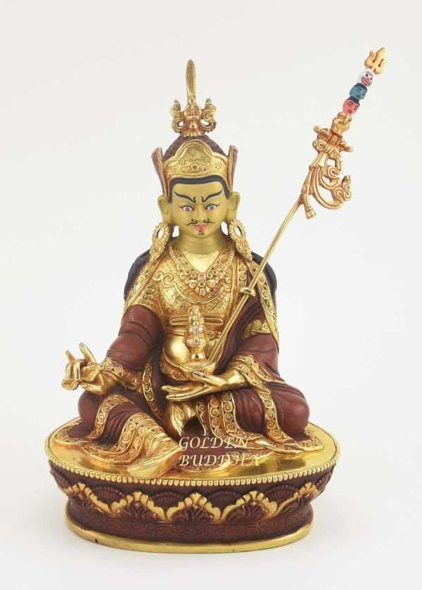 Partly Gold Gilded 9" Guru Padmasambhava Statue, Fire Gilded 24k Finish, Handmade - Gallery