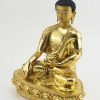 Fully Gold Gilded 12.5" Shakyamuni Buddha Sculpture, Fine Detail, Hand Face Painted - Left