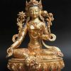 Fully Gold Gilded 45cm Masterpiece Green Tara Statue, Embedded Turquoise and Red Coral - Gallery