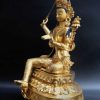 Fully Gold Gilded 52cm Masterpiece Manjushri Statue, Beautiful Engravings, Embedded Stones - Angle Left