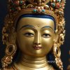 Fully Gold Gilded 52cm Masterpiece Manjushri Statue, Beautiful Engravings, Embedded Stones - Face Details