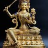 Fully Gold Gilded 52cm Masterpiece Manjushri Statue, Beautiful Engravings, Embedded Stones - Gallery