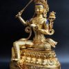 ully Gold Gilded 52cm Masterpiece Manjushri Statue, Beautiful Engravings, Embedded Stones - Left Angle