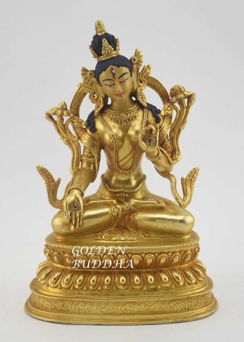 Fully Gold Gilded 9.5 Nepali White Tara Sculpture for Sale