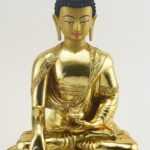 Fully Gold Gilded 12.5" Shakyamuni Buddha Sculpture, Fine Detail, Hand Face Painted - Front Details