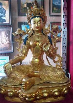 24K Gold Gilded 18" Masterpiece Khadiravani Tara Statue, Turquoise, Red Coral, Handmade Original - Gallery