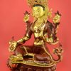 Tibetan Green Tara Sculpture, 24.75", Hand Painted Face, Fire Gilded 24k Gold Finish - Left