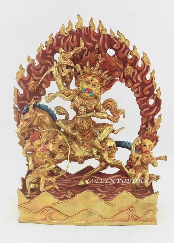 Partly Gold Gilded 11.75" Palden Lhamo Statue, Fire Gilded 24k Gold Finish (Glorious Goddess) - Buddhist Protector of Tibet