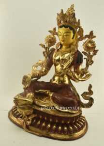 Tibetan Khadiravani Statue, 18.5", Hand Painted Face, Fire Gilded 24k Gold Finish - Left