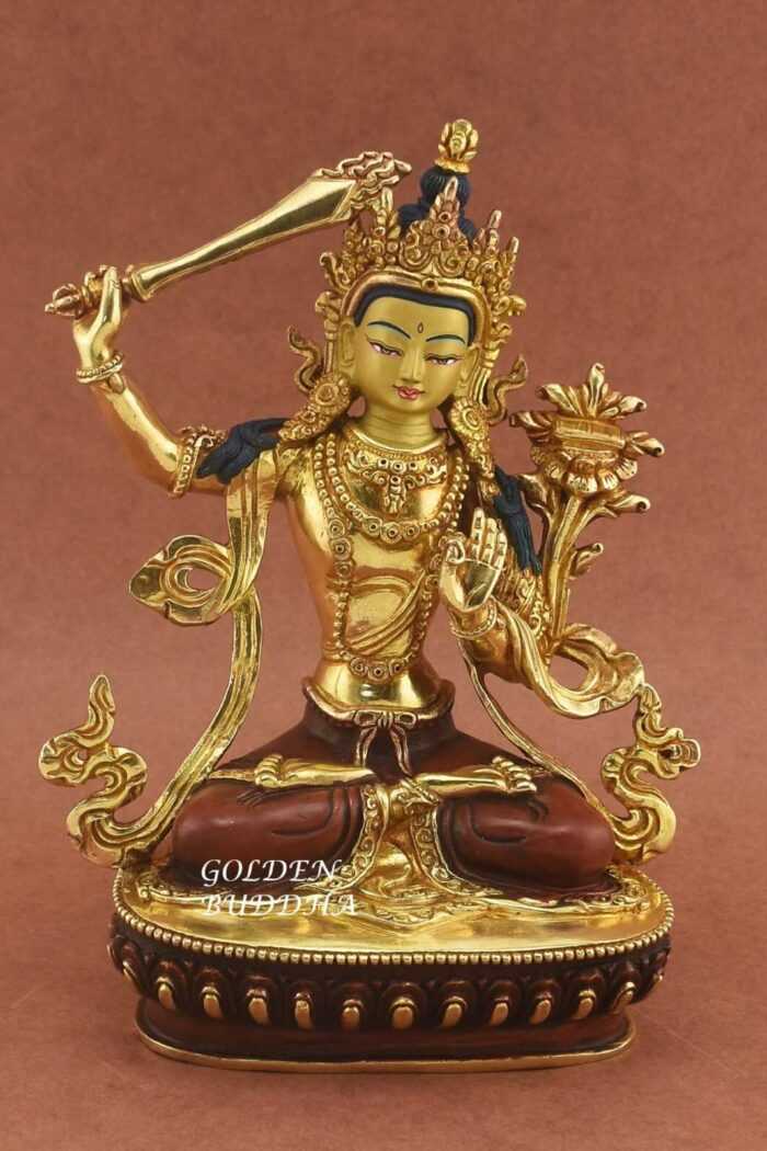 8.5" Handmade Manjushri Statue, Traditional Sculpture, Fine Details, Made in Patan, Nepal - Gallery