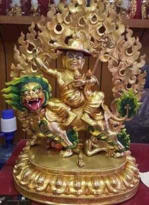 Fully Gold Gilded 20" Duldzin Dorje Shugden Statue, Fire Gilded 24k Gold Finish - Gallery