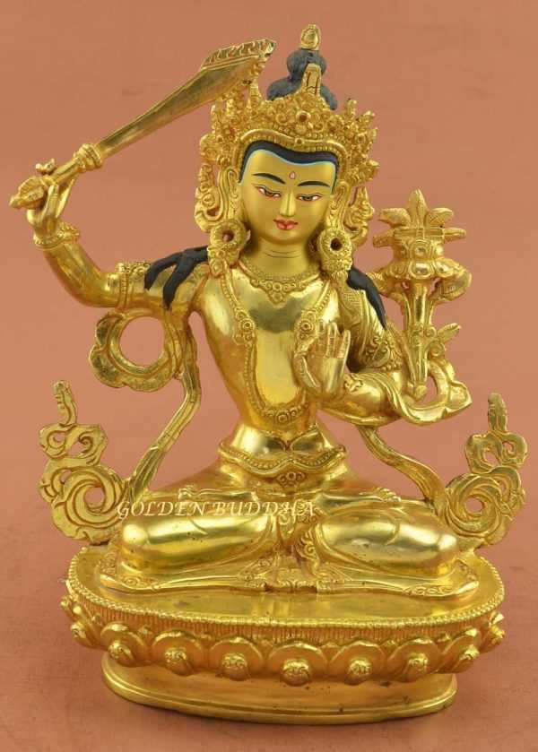 Fully Gold Gilded 8.75 inch Wisdom Buddha Statue (Handmade in Nepal) - Gallery