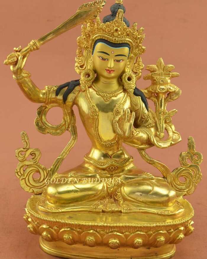 Fully Gold Gilded 8.75 inch Wisdom Buddha Statue (Handmade in Nepal) - Gallery