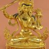 Fully Gold Gilded 8.75 inch Nepali Manjushri Statue, Traditional Craftsmanship - Front